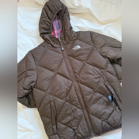 Reversible Brown and Pink North Face Puffer Jacket with Hood